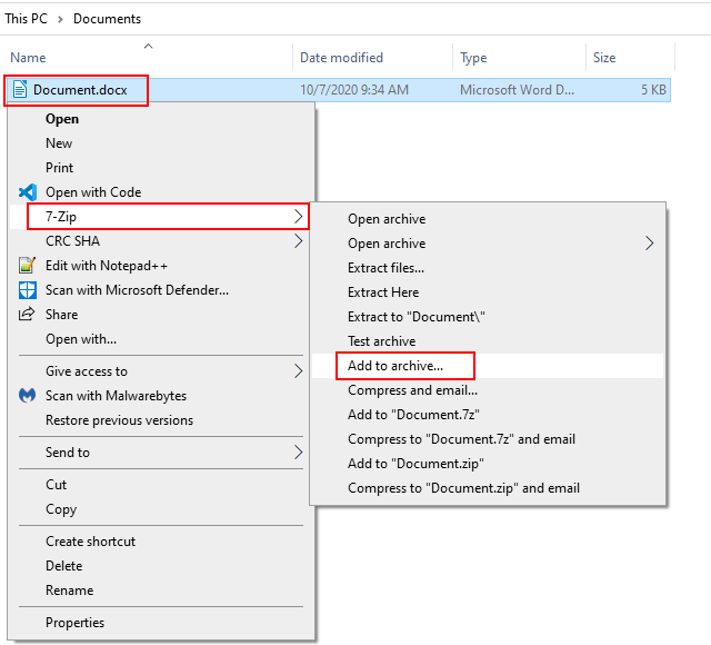 7-Zip Add to archive