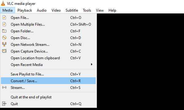 Access the Convert/Save option in VLC media player