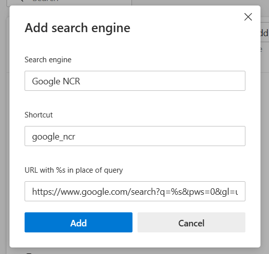 Add a custom search engine to Edge