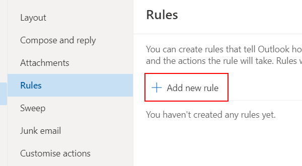 Add a new rule on Outlook
