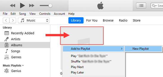 Add album to new playlist in iTunes