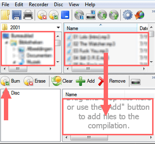 add files or folders to disc in cdburnerxp