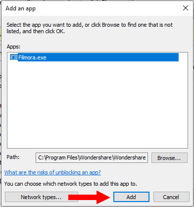 Add Filmora to Windows Firewall exceptions
