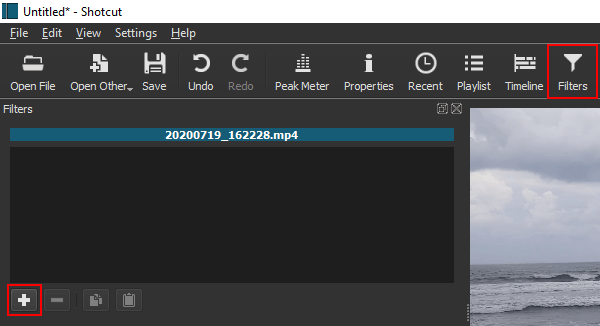 Add filter in Shotcut
