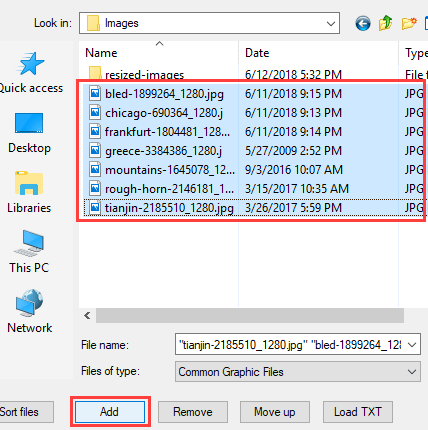 add images to batch conversion list in irfanview