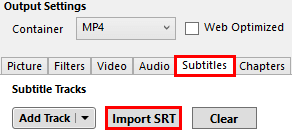 add subtitles to video using handbrake