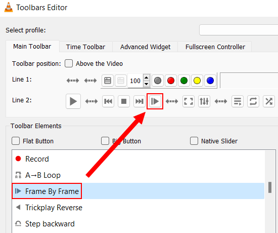 Add the Frame by Frame button to the toolbar in VLC media player