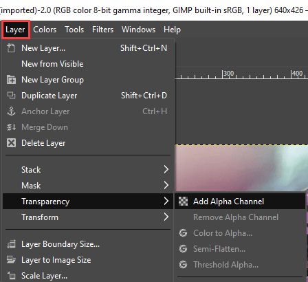 Add transparent background to image in GIMP