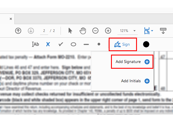 Adobe Acrobat Reader DC Sign button