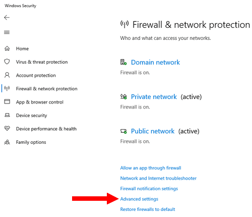 Advanced Firewall settings