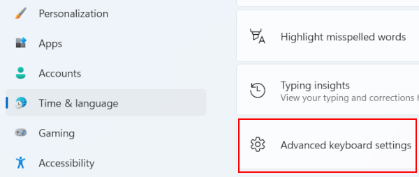 Advanced keyboard settings