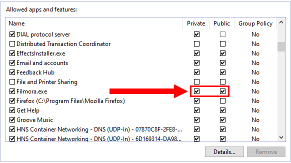 Allow Filmora through Windows Firewall