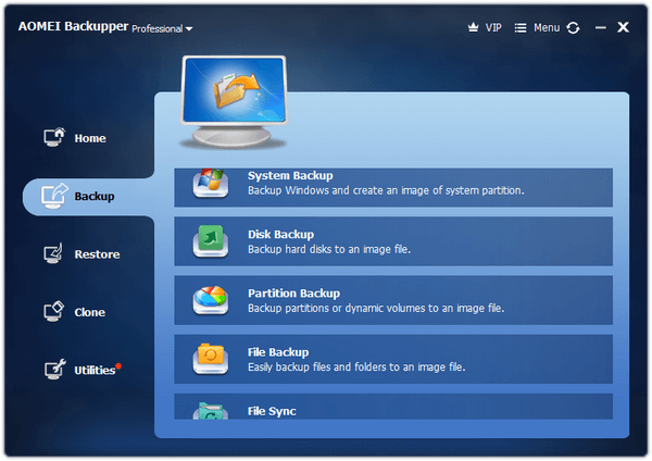 AOMEI Backupper backup types