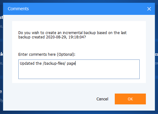 AOMEI Backupper comments window
