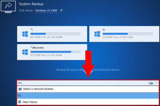 AOMEI Backupper drive selection menu