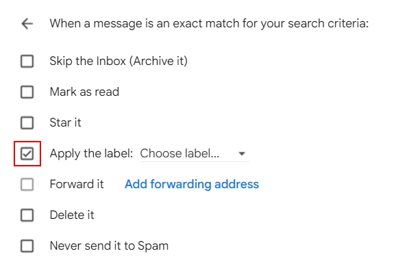 Apply the label option in Gmail