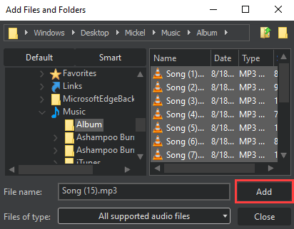 Ashampoo Burning Studio Add Files and Folders window