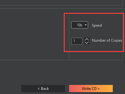 Ashampoo Burning Studio burn speed and number of copies options