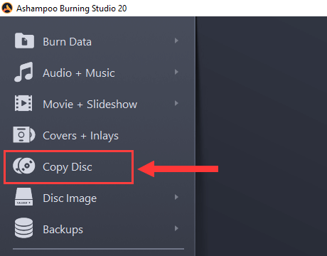 Ashampoo Burning Studio Copy Disc option