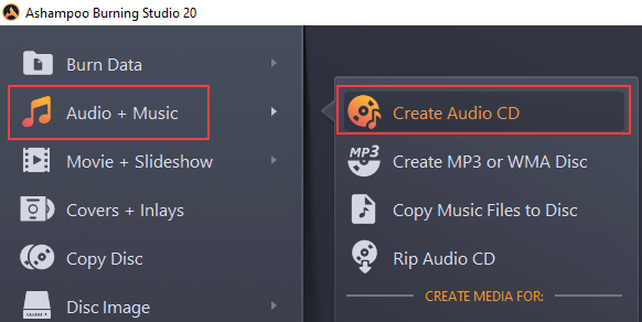 Ashampoo Burning Studio Create Audio CD mode