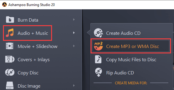 Ashampoo Burning Studio Create Mp3 or WMA Disc mode