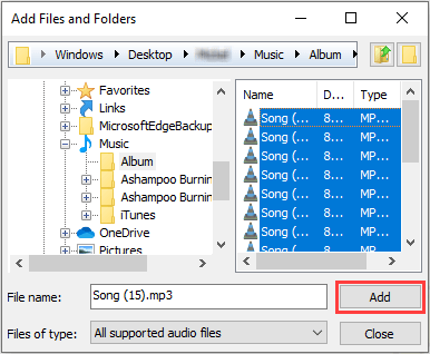 Ashampoo Burning Studio Free Add Files and Folders window