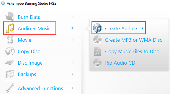 Ashampoo Burning Studio Free Create Audio CD mode