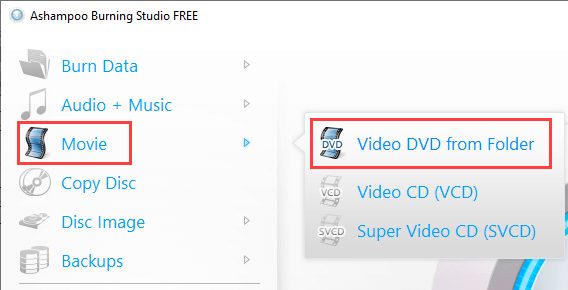 Ashampoo Burning Studio Free Video DVD from Folder mode