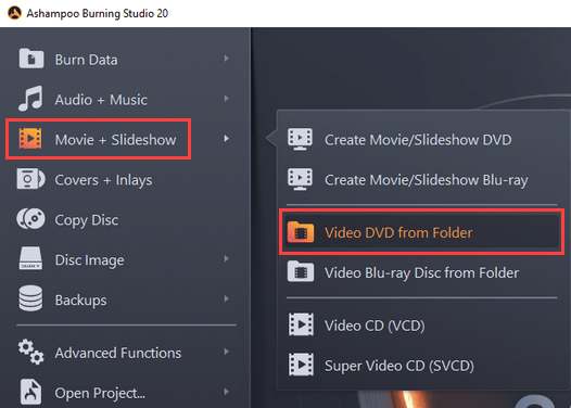 Ashampoo Burning Studio Video DVD from Folder mode
