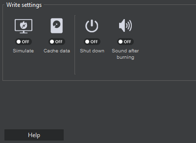 Ashampoo Burning Studio write options