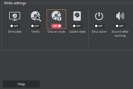 Ashampoo Burning Studio write options