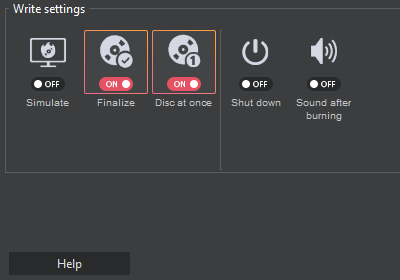 Ashampoo Burning Studio write settings