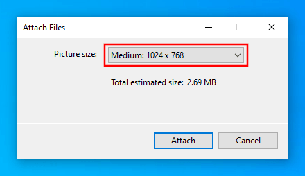 Attach Files window in Windows 10