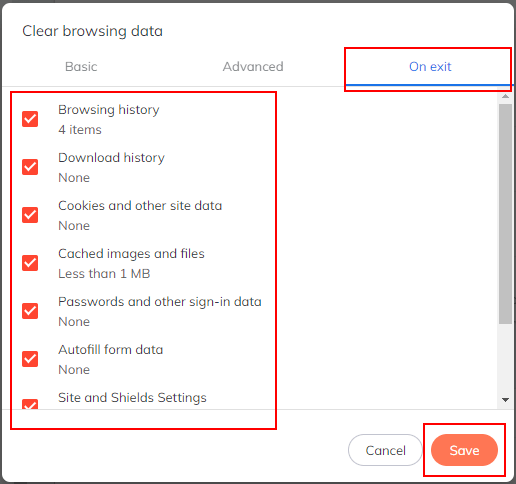 Automatically delete browsing data in Brave
