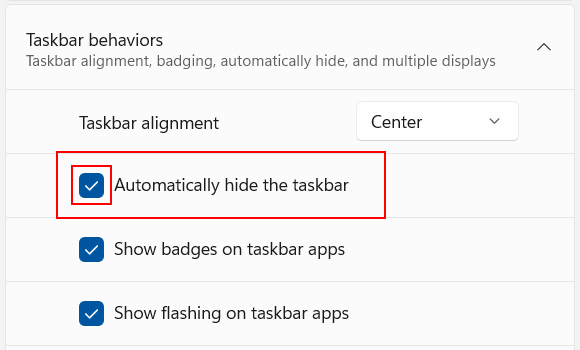 Automatically hide the taskbar in Windows 11