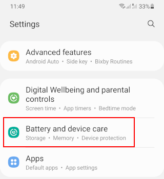 Battery and device care on a Samsung phone