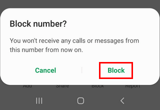 Blokc a number confirmation on a Samsung phone