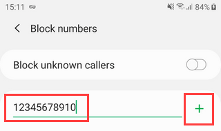 Block a phone number on Samsung Galaxy Android 9 by entering it manually