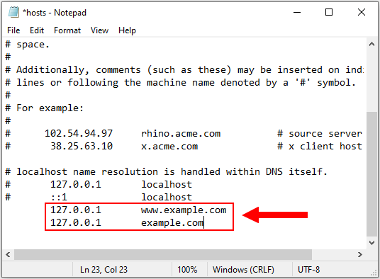 Block a website in Windows 10 using the host file