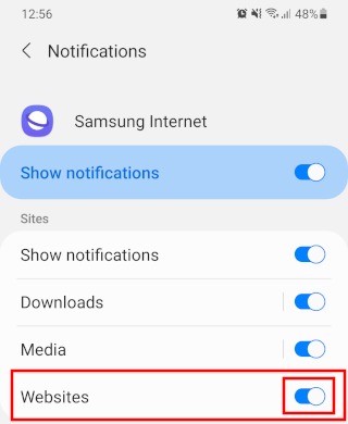 Block notifications from websites in Samsung Internet