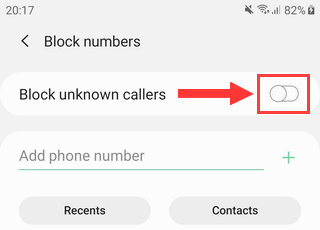 Block unknown callers on Samsung Galaxy Android 9