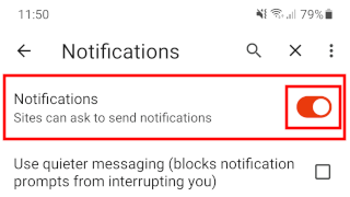 Block website notifications in Brave browser on Android