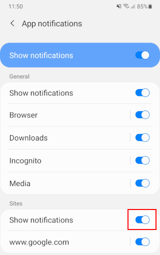 Block website notifications in Google Chrome on Android