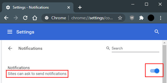 Block website notifications in Google Chrome on PC