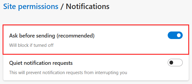 Block website notifications in Microsoft Edge