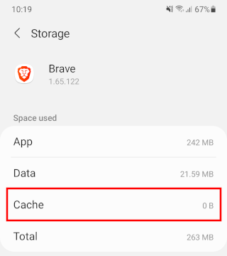 Brave browser app cache