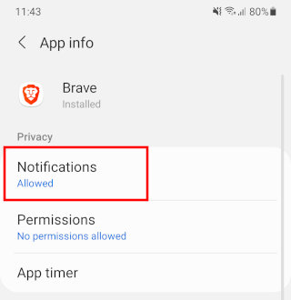 Brave browser app notification settings