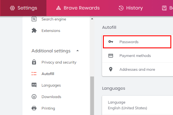 Brave browser passwords