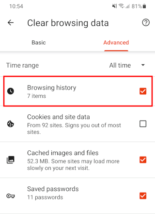 Brave browser select Browsing history and other browsing data
