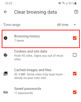 Brave browser select Browsing history and other browsing data